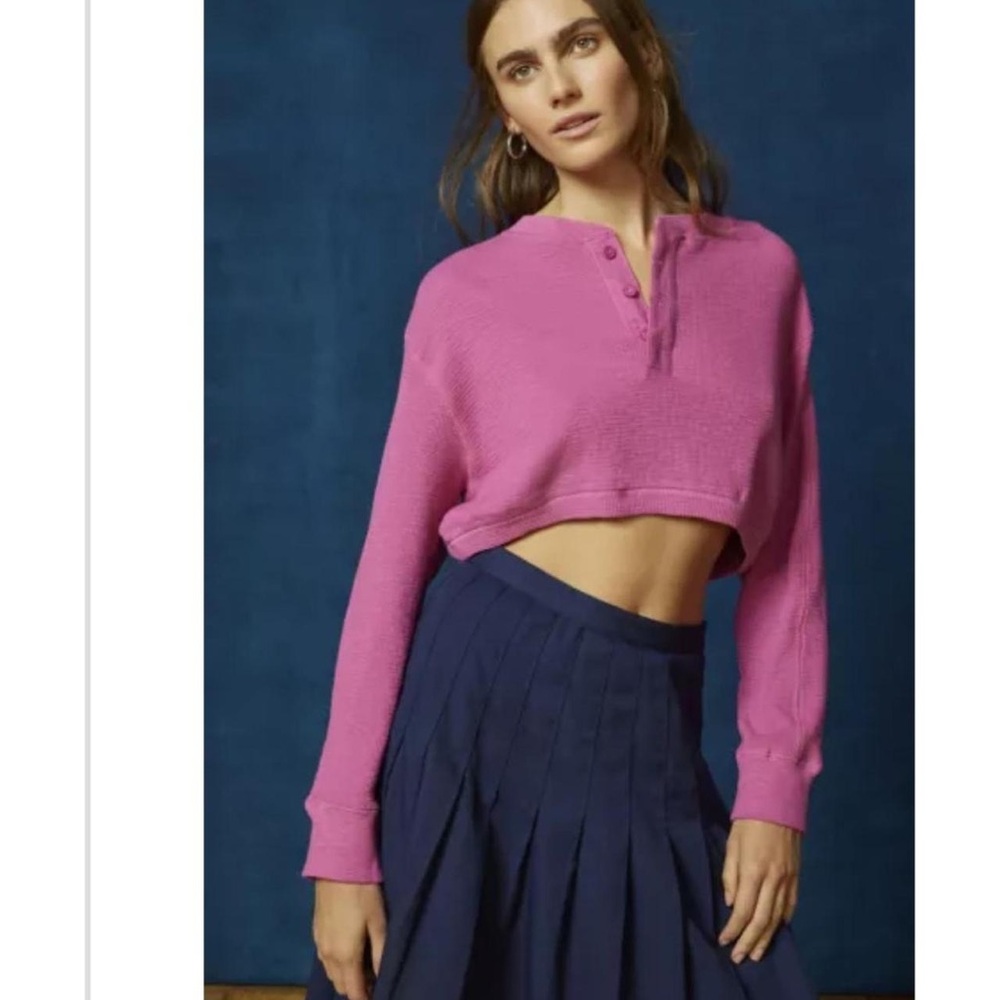 Urban Outfitters BDG Pink Henley Waffle Knit Long Sleeve Crop Top Size Small